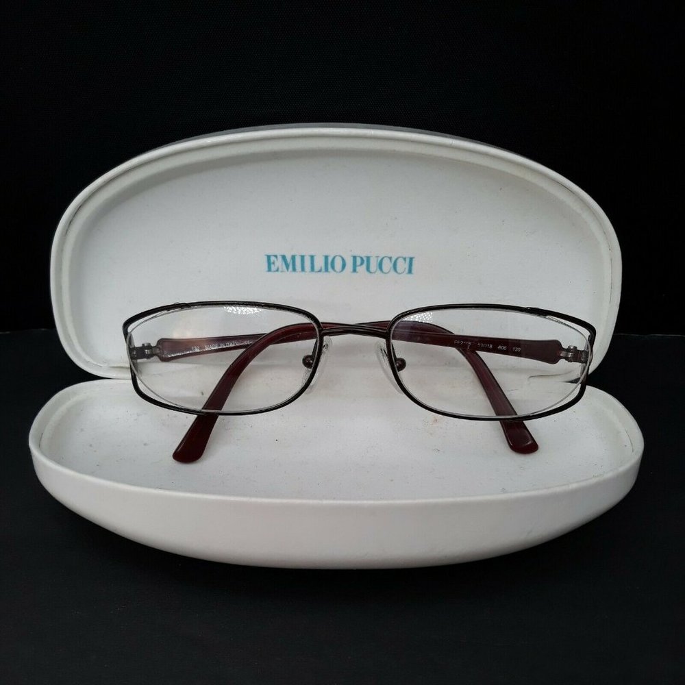 Designer Womens Eyeglass Frames Emilio Pucci Red Marbled Slimeline w/ Case